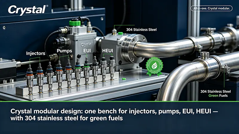 The Crystal modular test bench showcases a variety of adapters