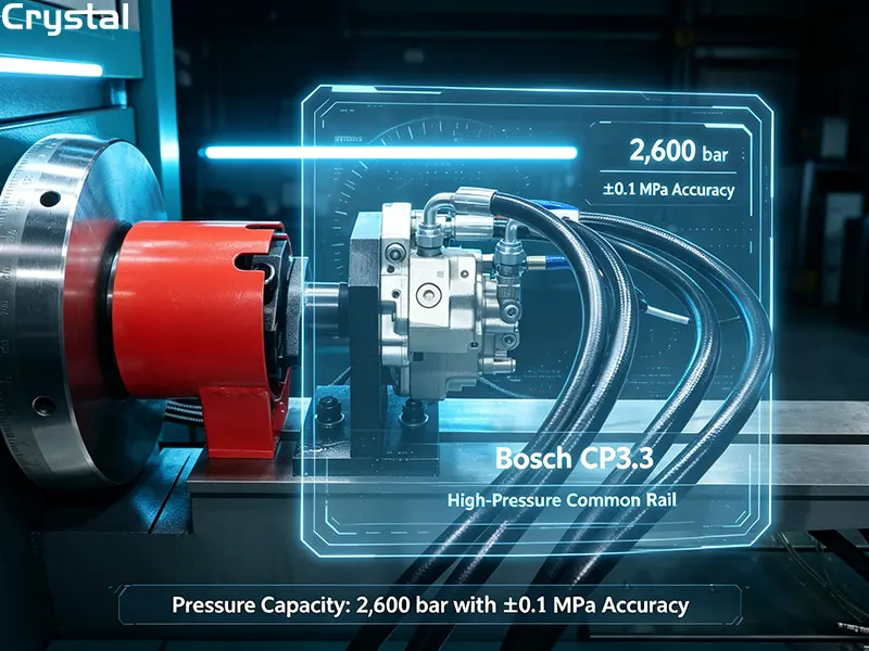 Crystal injection pump test bench delivering 2,600 bar pressure with ±0.1 MPa accuracy for modern diesel injector testing Crystal injection pump test bench delivering 2,600 bar pressure with ±0.1 MPa accuracy for modern diesel injector testing