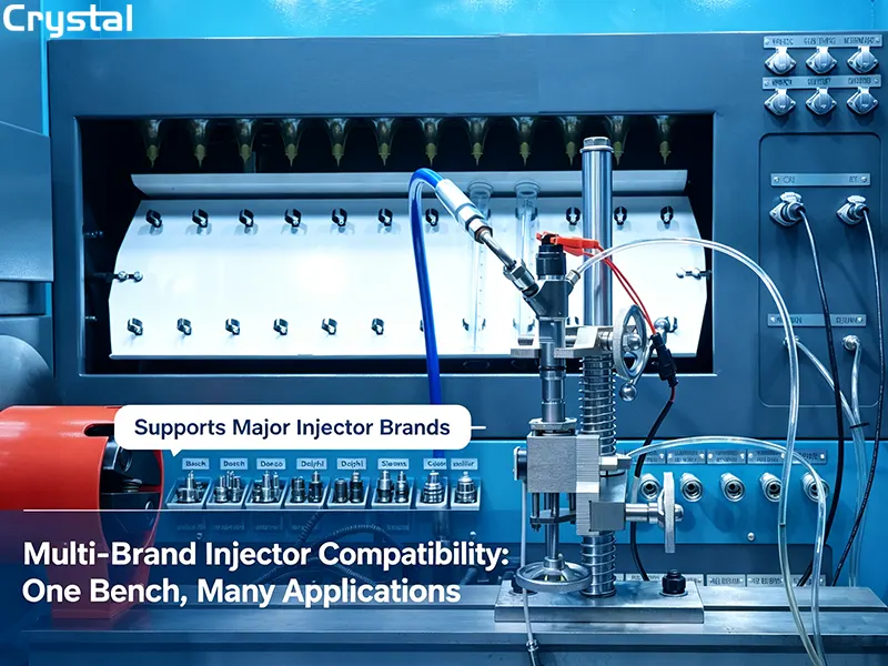 Crystal injection pump test bench supports Bosch Denso Delphi Siemens Caterpillar injectors – multi-brand compatibility Crystal injection pump test bench supports Bosch Denso Delphi Siemens Caterpillar injectors – multi-brand compatibility