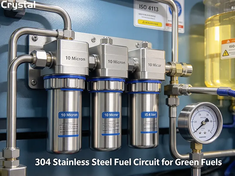 Crystal injection pump test bench with 304 stainless steel fuel circuit and three-stage filtration for biodiesel HVO and green fuel compatibility