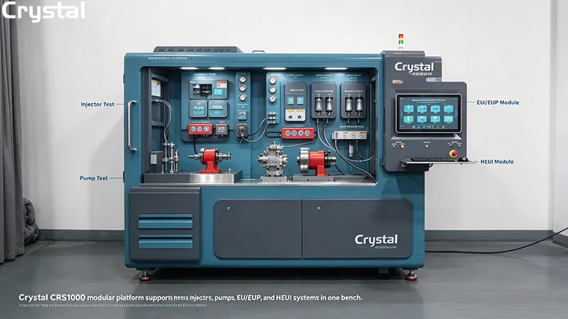 Crystal CRS1000 modular multi-functional common rail test bench supporting injectors pumps EUI EUP and HEUI systems in one platform Crystal CRS1000 modular multi-functional common rail test bench supporting injectors pumps EUI EUP and HEUI systems in one platform